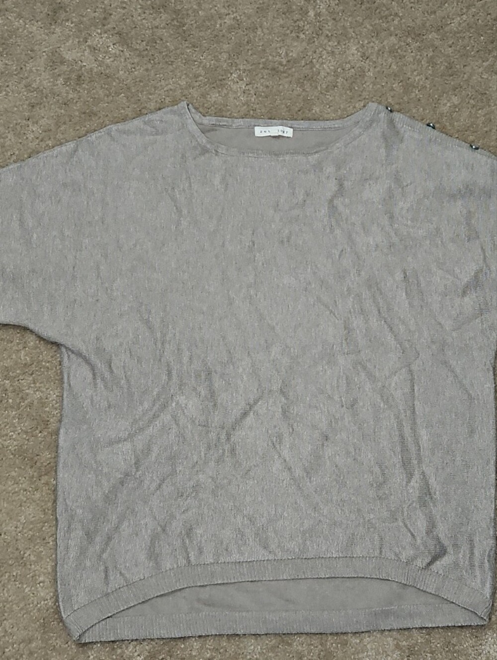 Light Gray Crew Neck Sweater with Shoulder Buttons